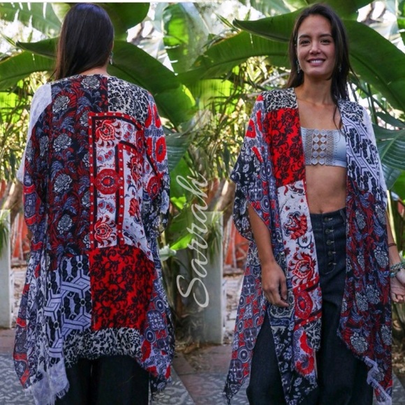 New Boho Floral Patchwork Kimono Cardigan - Picture 3 of 6